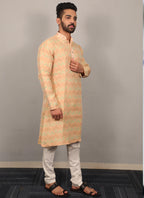 Prazu Fashion Lemon Yellow Soft Silk With Heavy Neck Design Kurta | Grocsy