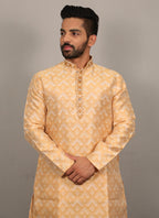Prazu Fashion Light Yellow Soft Silk With Heavy Neck Design Kurta | Grocsy