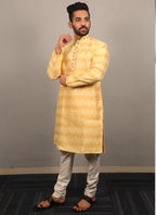 Prazu Fashion Yellow Soft Silk With Heavy Neck Design Kurta | Grocsy