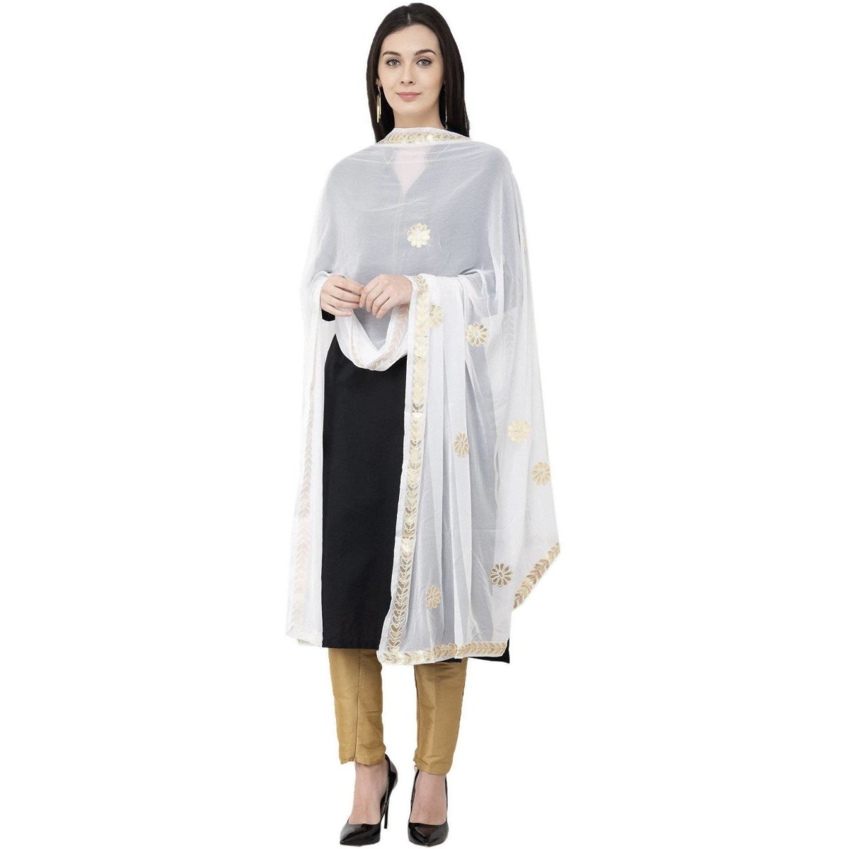 A R Silk Chiffon Gota Patti Fancy Dupatta White Color Dupatta or Chunni | Grocsy