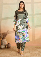Prazu Fashion Olive Printed Cotton Reyon Kurta Pant Set | Grocsy