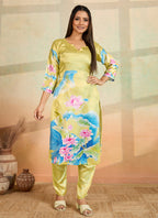 Prazu Fashion Light Yellow Printed Cotton Reyon Kurta Pant Set | Grocsy