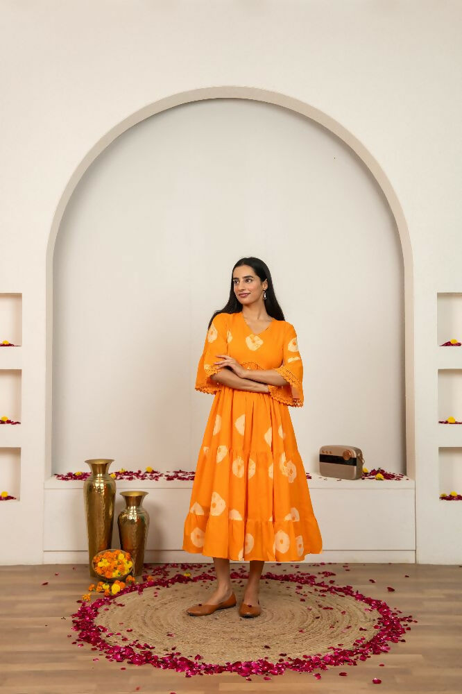 Joban Fashion Orange Tie & Dye Cotton Dress | Grocsy
