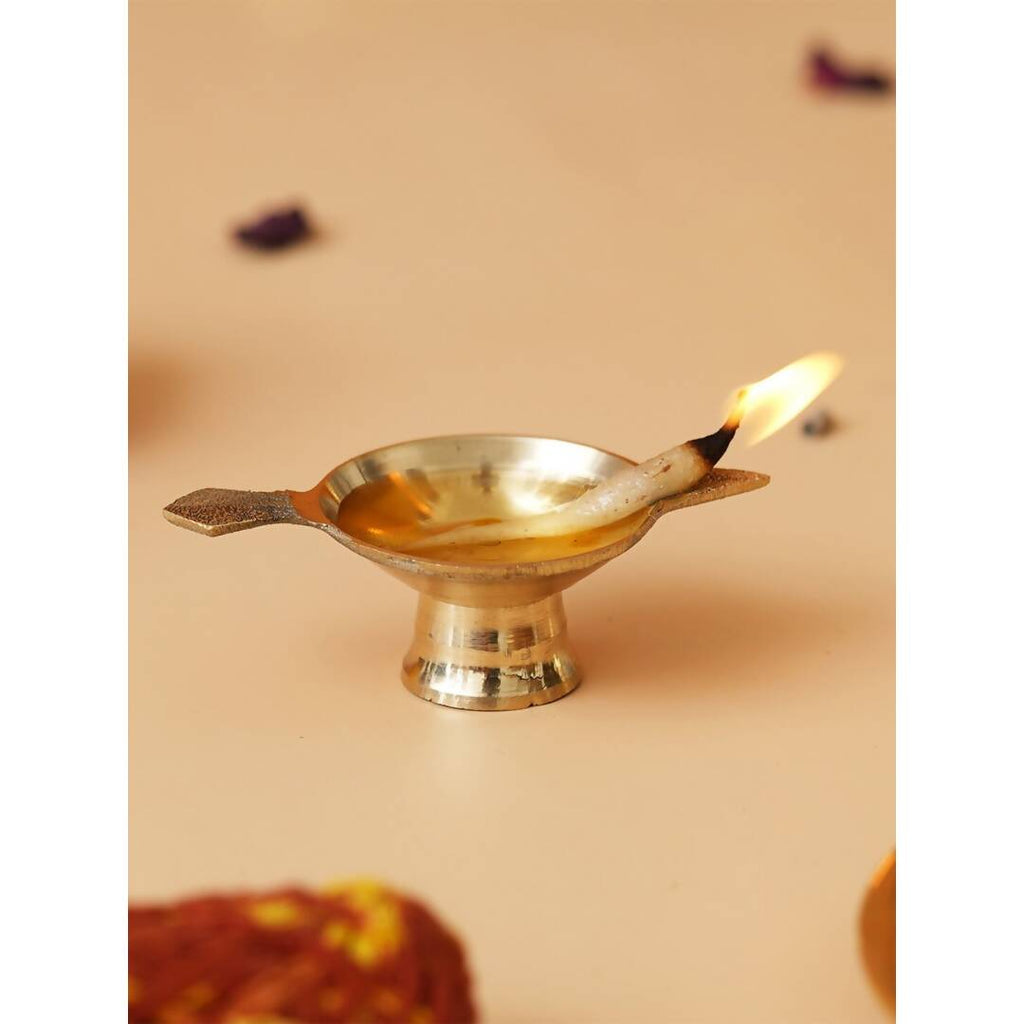 eCraftIndia Brass Diya With Stand & Holder | Grocsy