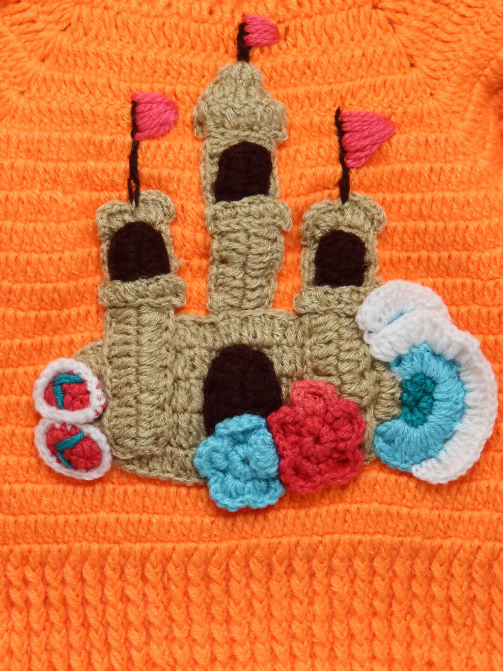Chutput Kids Castle Design Solid Pullover Sweater - Orange | Grocsy