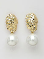 NVR Women's Gold-Polished White Pearl Drop Earrings | Grocsy