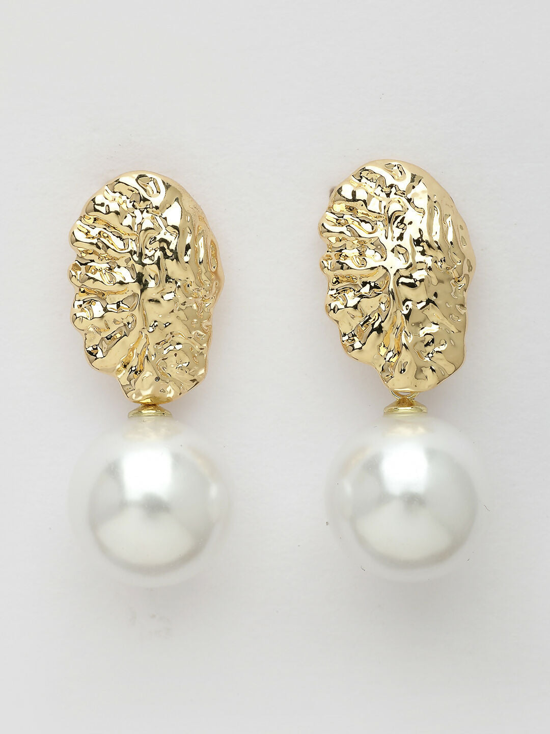 NVR Women's Gold-Polished White Pearl Drop Earrings | Grocsy