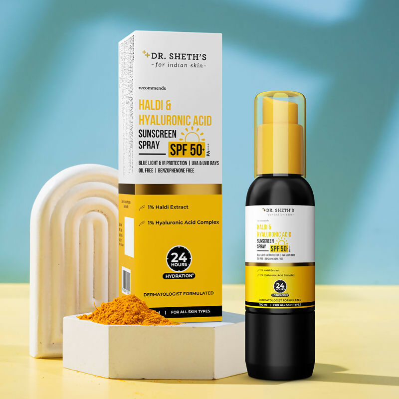 Dr. Sheth's Haldi & Hyaluronic Acid Sunscreen Spray SPF 50+ PA++++ | Grocsy