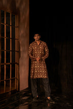 Brown Modal Silk Designer Printed Men's Kurta Set - Mahotsav | Grocsy