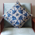 The Decor Nook Hand embroidered Crewel Cushion Covers in Blue Chinar Leaf Motif with Off White Base | Grocsy
