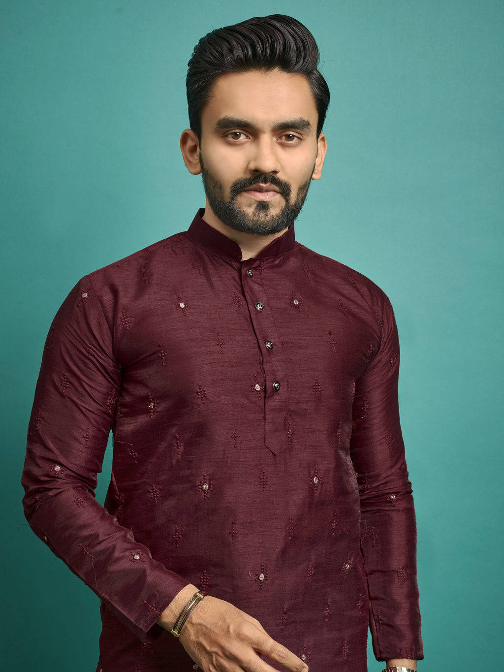 Maroon Color Stitched Men's Kurta for Functions by Infinity Export | Grocsy