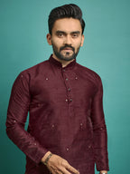 Maroon Color Stitched Men's Kurta for Functions by Infinity Export | Grocsy