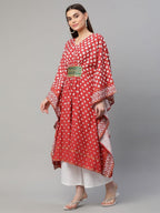 Ahalyaa Women Maroon Crepe Digital Printed Flared Sleeve Kaftan Kurta | Grocsy