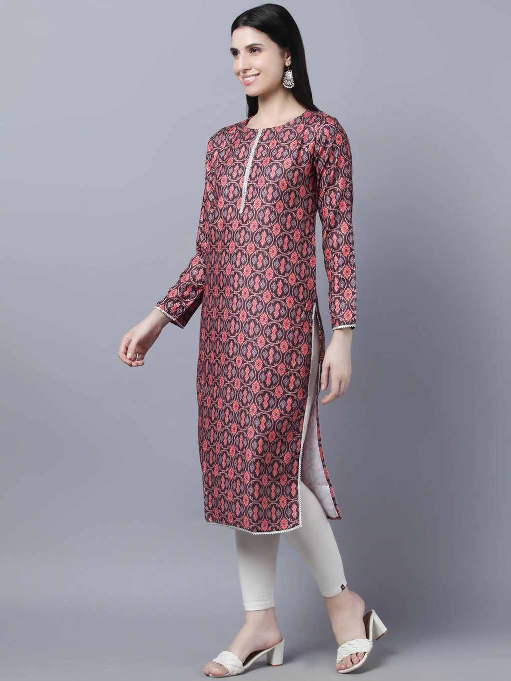 Myshka Women Burgundy Pink Ethnic Motifs Printed Kurta | Grocsy
