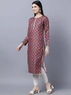 Myshka Women Burgundy Pink Ethnic Motifs Printed Kurta | Grocsy