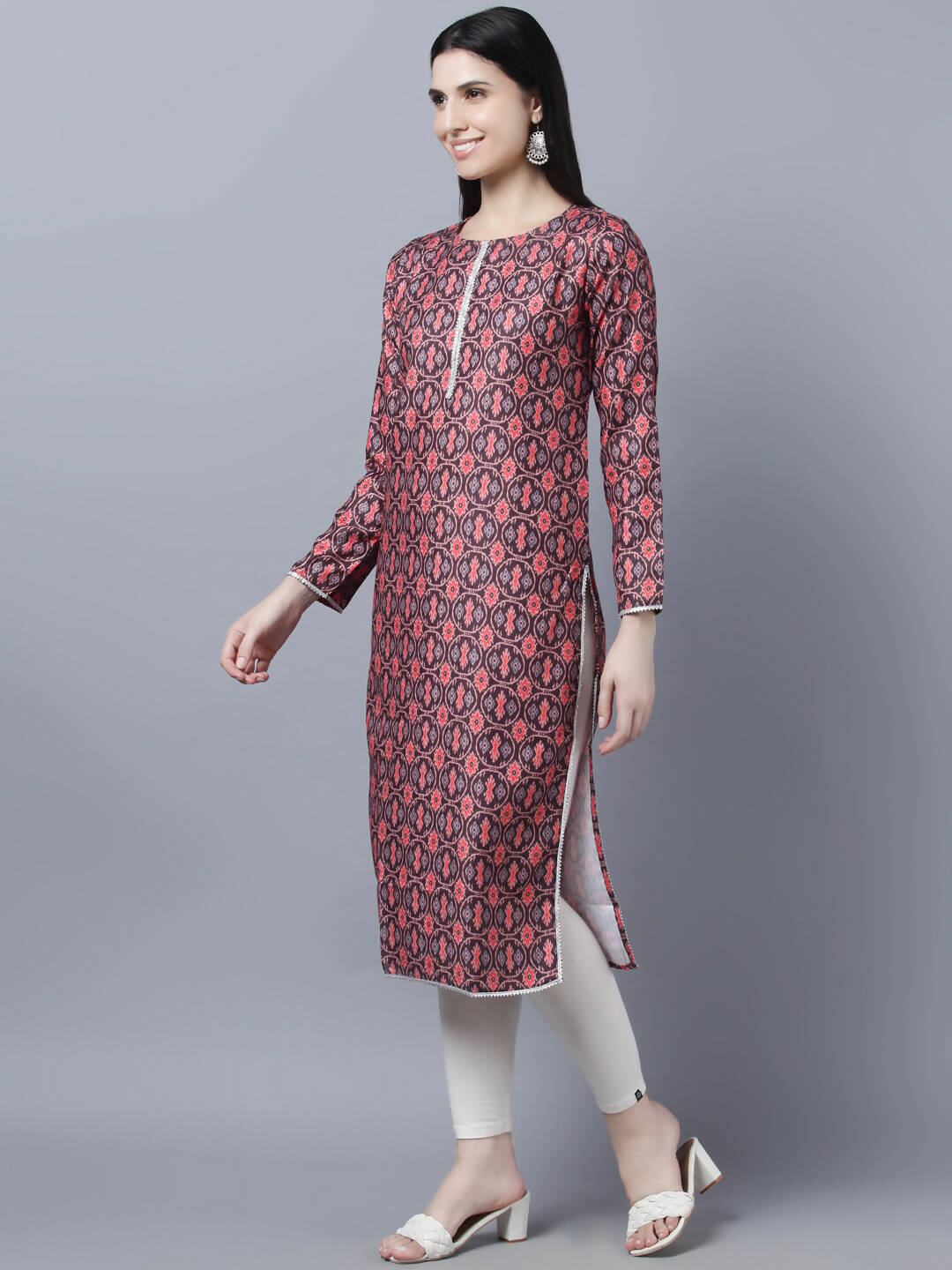 Myshka Women Burgundy Pink Ethnic Motifs Printed Kurta | Grocsy