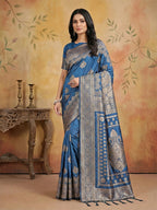 Shree Shyam Fashion Sky Blue Silk Blend Saree | Grocsy
