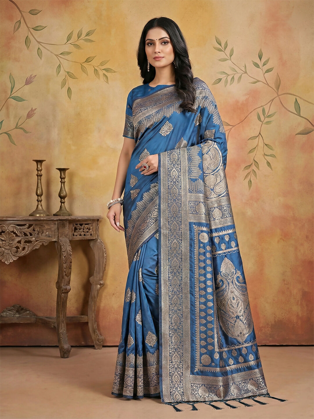 Shree Shyam Fashion Sky Blue Silk Blend Saree | Grocsy