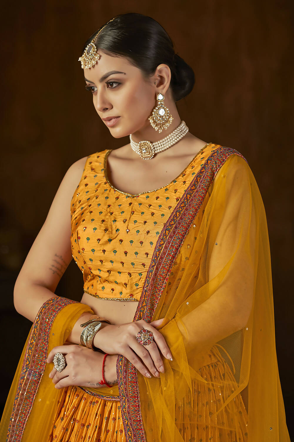 Wedding Designer Yellow Georgette Lehenga Choli - Anbazaar | Grocsy