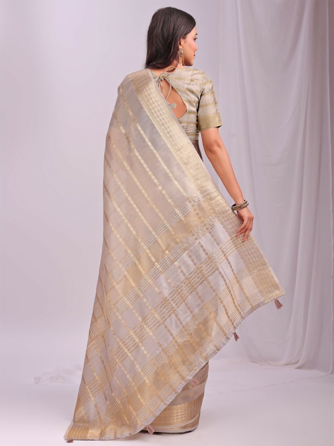Shree Shyam Fashion Organza Cream Saree | Grocsy