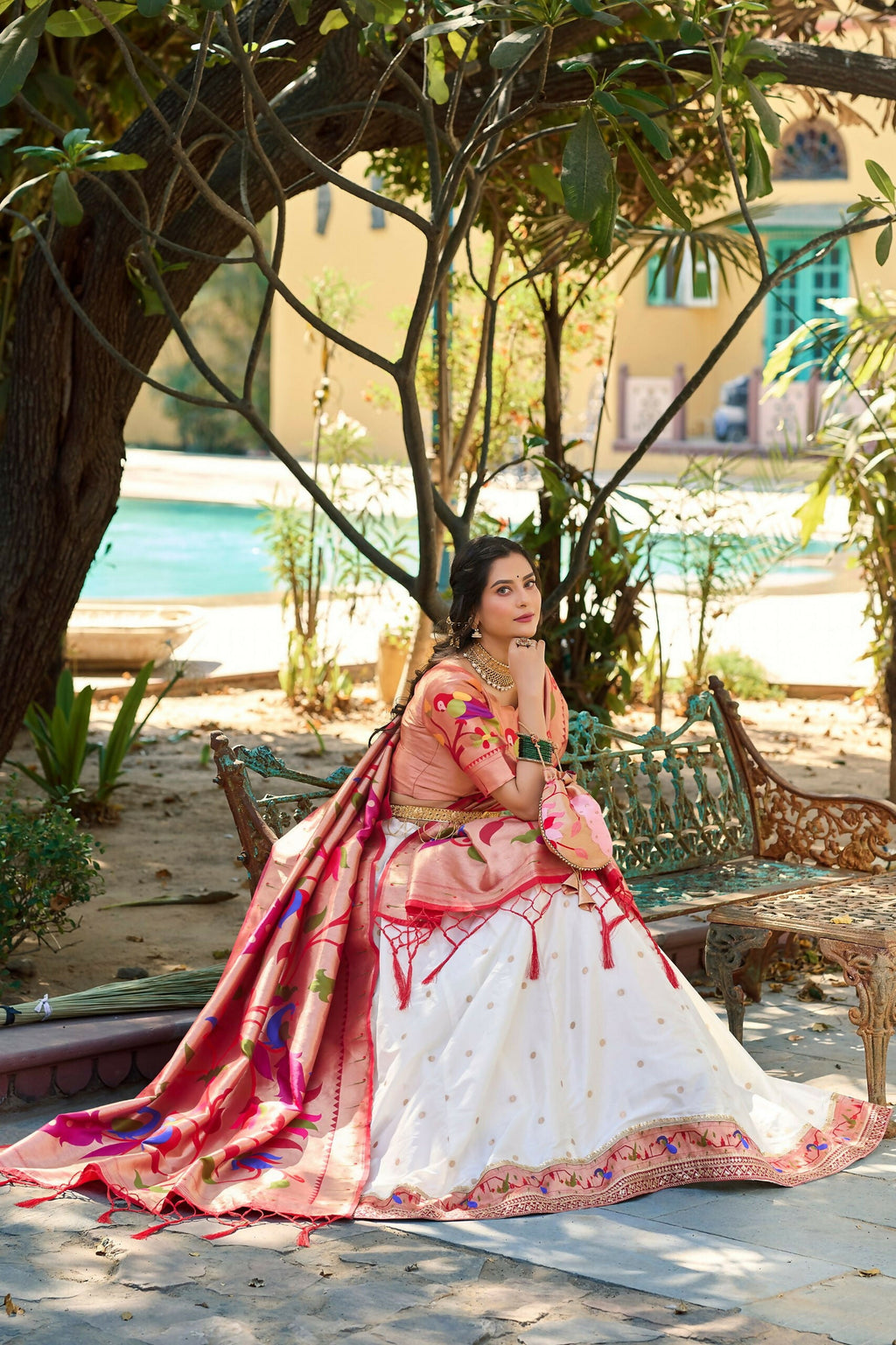 Vastranavya Perfect Classic And Contemporary Fashion Paithani Lehenga Choli - White | Grocsy