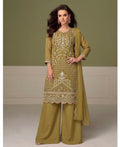 KC Beautiful Mustard Chiffon Silk Hand Embroidery Suit For Women | Grocsy