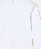 Manet Boys Mandarin Collar Full Sleeves Melange Shirt - White | Grocsy