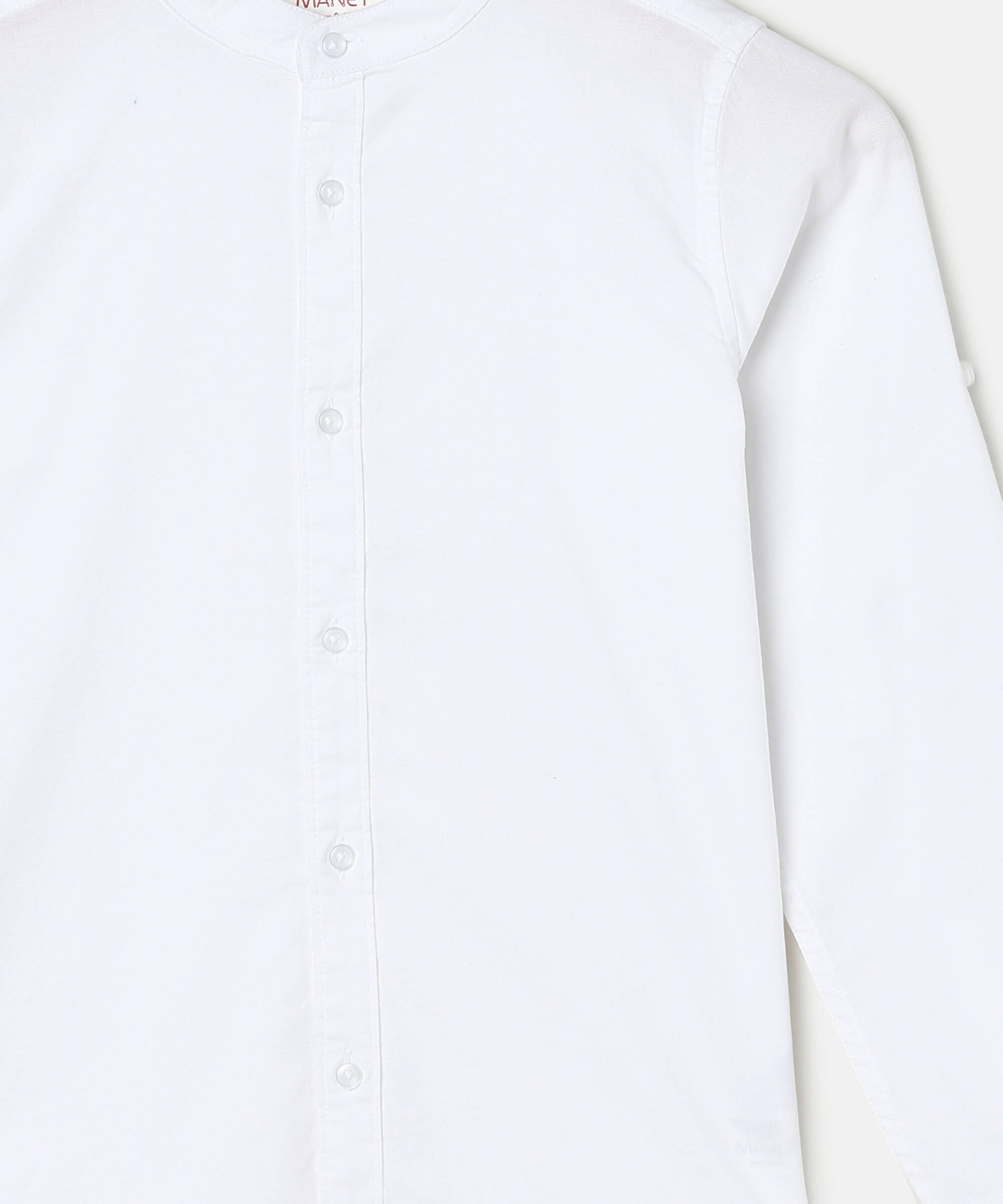 Manet Boys Mandarin Collar Full Sleeves Melange Shirt - White | Grocsy