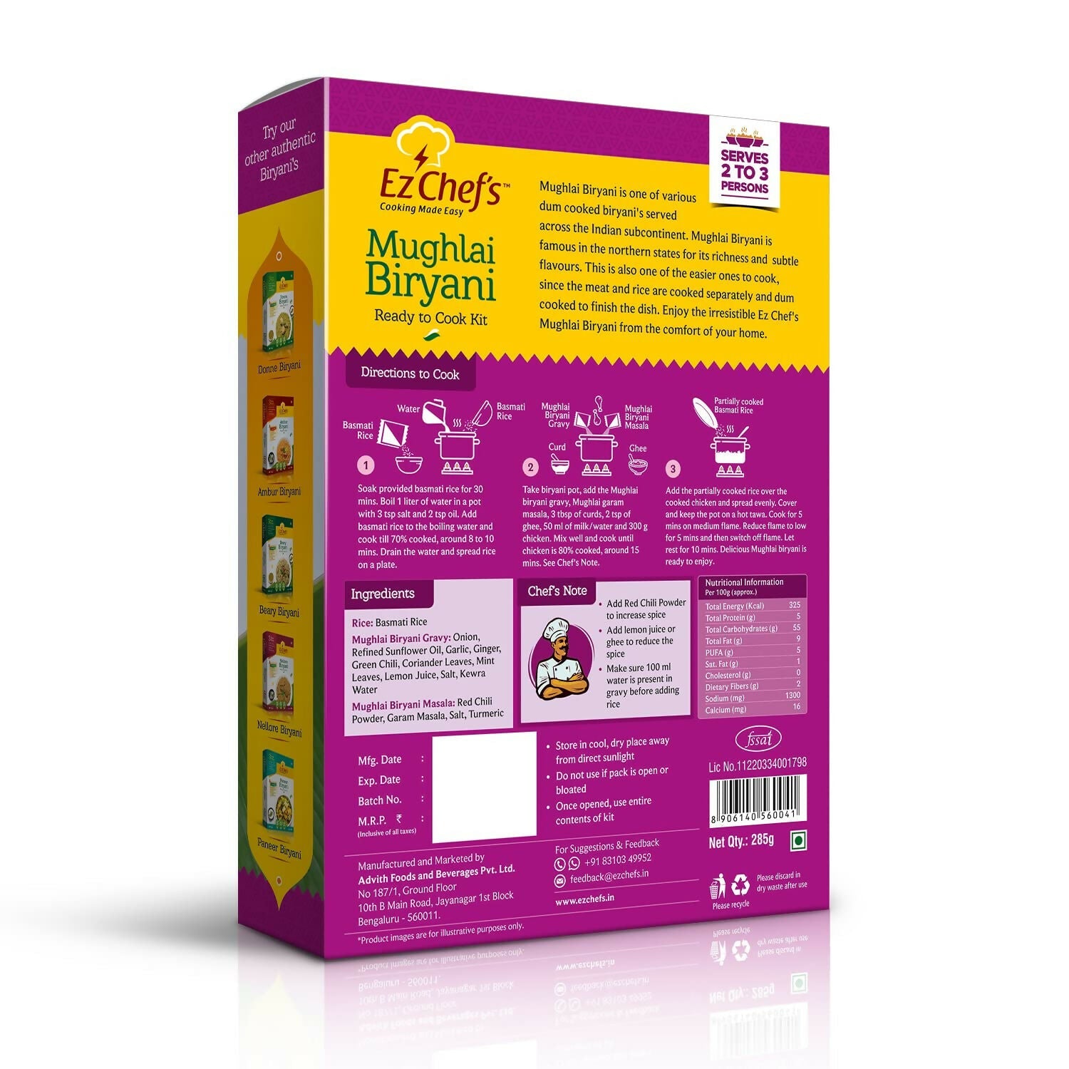 Ez Chef's Mughlai Biryani Kit - Lucknow's Famous Biryani | Grocsy