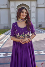 Teeya Creation Womens New Trendy Heavy Cording Sequence & Beads Embroidery Work Purple Gown Set | Grocsy