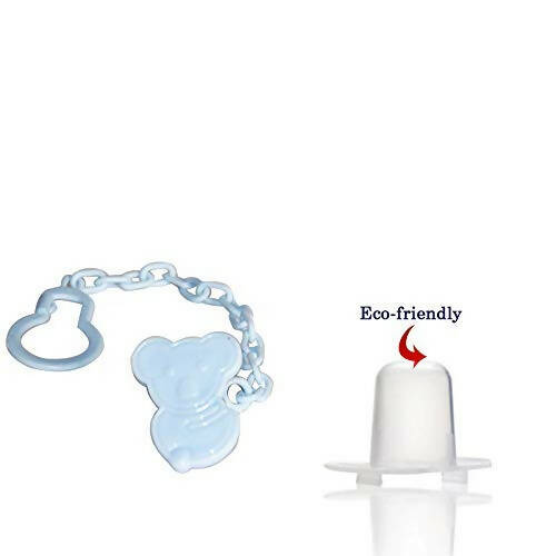 Safe-O-Kid Animal Design Silicone Pacifier/Soother With Holder Chain And Clip, Blue Bear | Grocsy