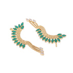 Nuyug 22K Gold Plated Faux Emerald Studded Contemporary Ear Cuff Earrings | Grocsy