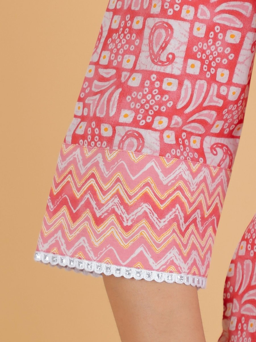 Aramya Straight Soft Cotton Abstract Print Women's Kurta Set - Pink | Grocsy