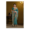 Teal Blue Pure Twill Tissue Pure Khatli work Designer Saree With Blouse. - Rajasvi | Grocsy
