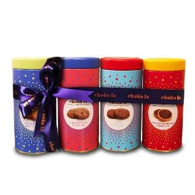 Choko La Egg less Cookies Gifting Hamper Cocoa Almond Tin Set (Pack of 4) | Grocsy