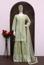 Anaita Green Heavy Net Readymade Suit with Embroidery & Sequence Work | Grocsy