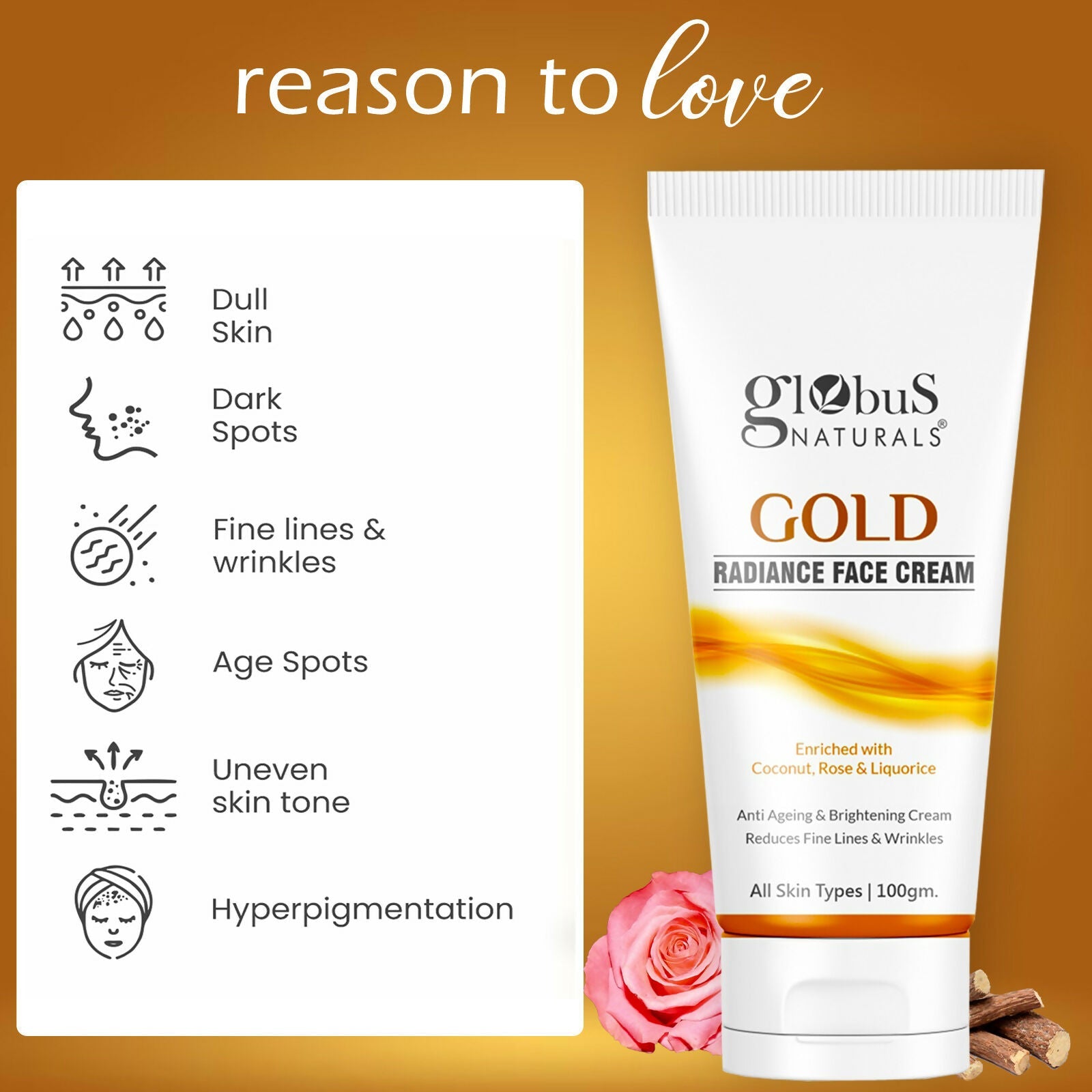 Globus Naturals Gold Radiance Anti Ageing & Brightening Face Cream | Grocsy