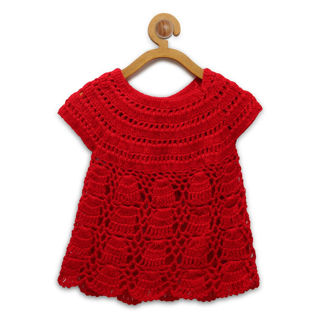 Chutput Kids Pretty Design Red Coloured Solid Frock | Grocsy