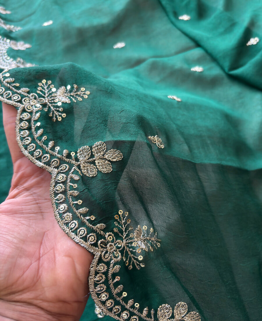 KC Green Wedding Wear Embroidered Crush Silk Salwar Suit | Grocsy