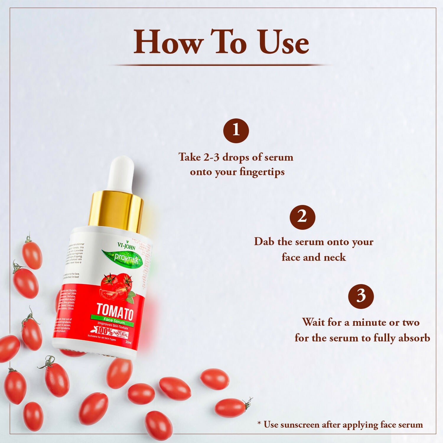 VI-JOHN Prakritik Tomato Face Serum, Moisturizes & Hydrates, Made With 100% Natural Bio Actives | Grocsy