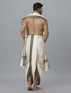 Indian Clothing Ramraj Cotton Mens Pure Cotton 5 Khan Jari 9 + 5 Kora Panchakacham Dhoti With Angavastram Set | Grocsy