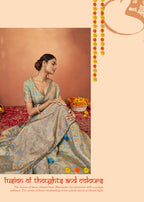 Blue Tusser Satin Silk Woven Design Saree With Unstitched Blouse Piece - Norita Royal Pradha | Grocsy