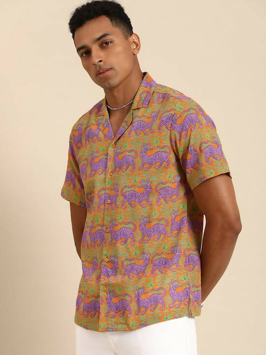 Orange Relaxed Opaque Printed Casual Resort Shirt - Mahotsav | Grocsy