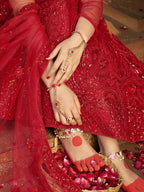 Myra Deep Red Heavy Embroidered Net Lehenga | Grocsy