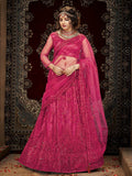 Myra Pink Heavy Embroidered Net Lehenga | Grocsy