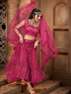 Myra Pink Heavy Embroidered Net Lehenga | Grocsy