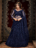 Myra Navy Blue Heavy Embroidered Net Lehenga | Grocsy