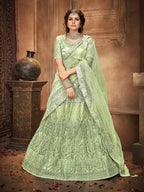 Myra Pista Heavy Embroidered Net Lehenga | Grocsy