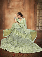 Myra Pista Heavy Embroidered Net Lehenga | Grocsy