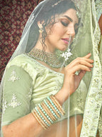 Myra Pista Heavy Embroidered Net Lehenga | Grocsy